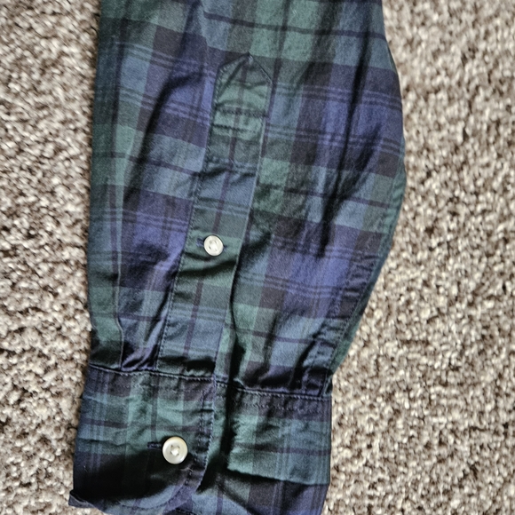 J Crew Shirt Mens Large Green Blue Tartan Plaid Flannel Stretch Fit Button Up - Picture 8 of 14